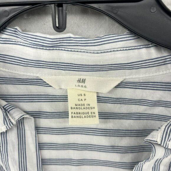 H & M L.O.G.G. Shirt Women's Sz S Gray White Striped Popover V Neck Long Sleeves - Picture 9 of 11